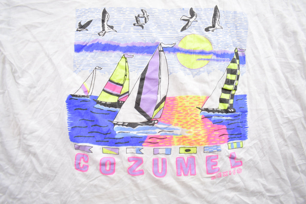Vintage 1990s Cozumel Mexico Sailing Souvenir T Shirt / Streetwear / Vacation Tee / Travel T Shirt / Neon / colourful / Single Stitch