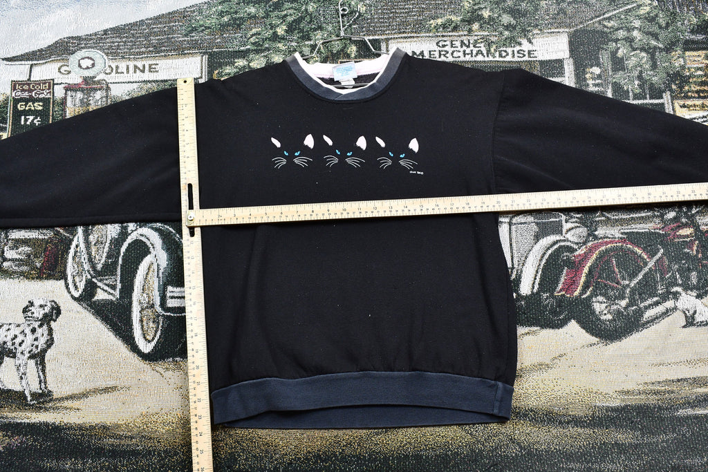 Vintage 1994 Black Cat Double Collar Graphic Crewneck