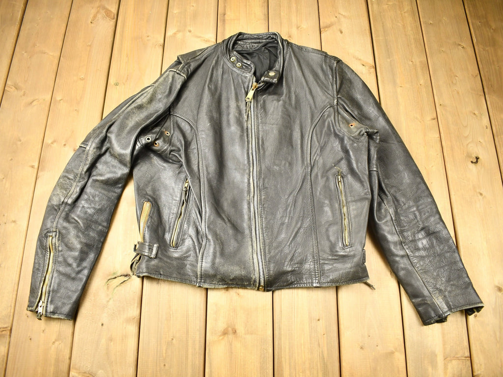 Vintage 1980s Distressed Leather Motorcycle Jacket