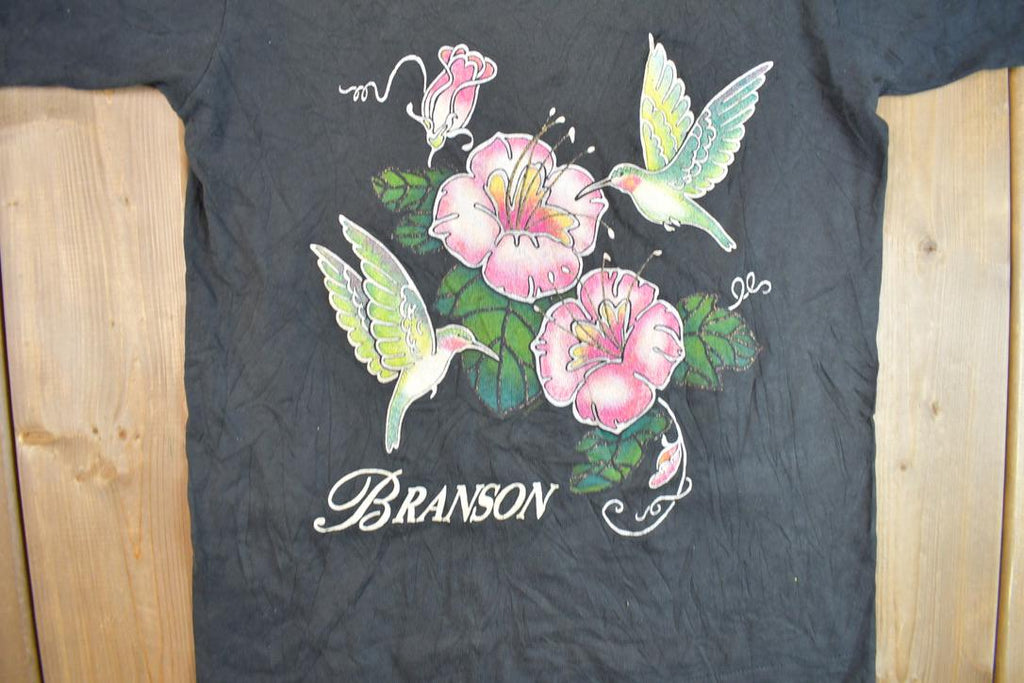 Vintage 1990s Branson Swallows & Flowers Graphic T Shirt