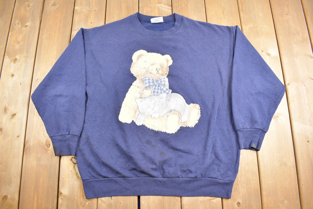 Vintage 1990s Cute Teddy Bear and Kitten Graphic Crewneck