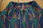 Vintage 1990s Venezia Quater Zip Pattern Fleece Sweater