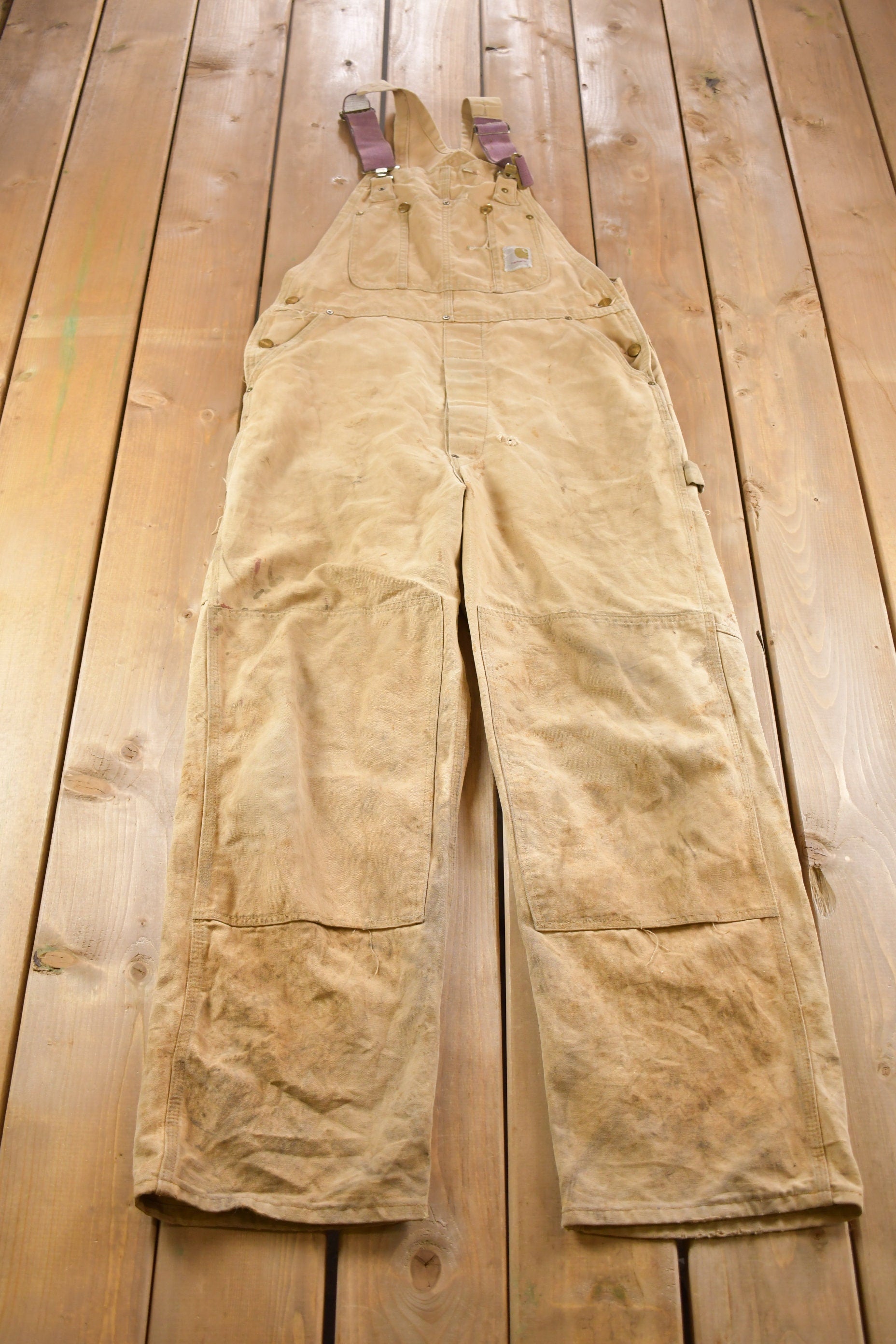 Vintage 1990s Distressed Carhartt Double Knee Canvas Overalls Size Medium  True Vintage  Utility Overalls  Streetwear  Vintage Workwear