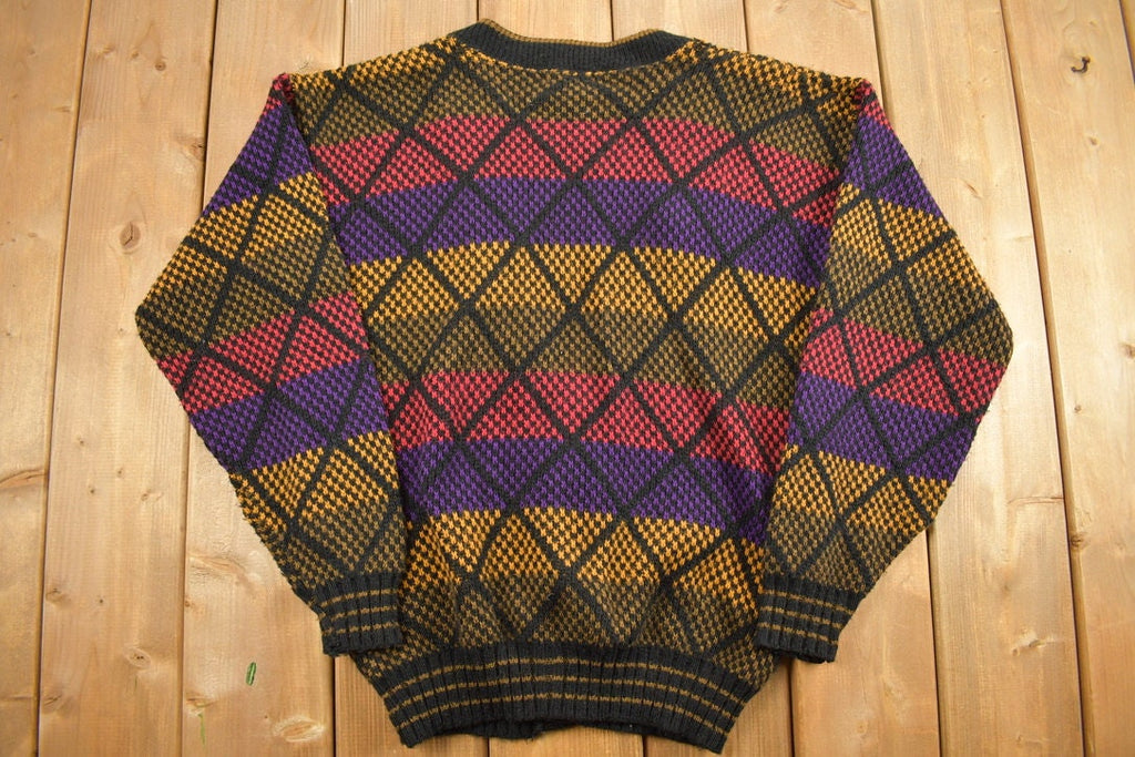 Vintage 1990s Striped Criss Cross Knitted Cardigan Sweater