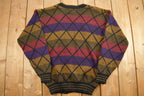 Vintage 1990s Striped Criss Cross Knitted Cardigan Sweater