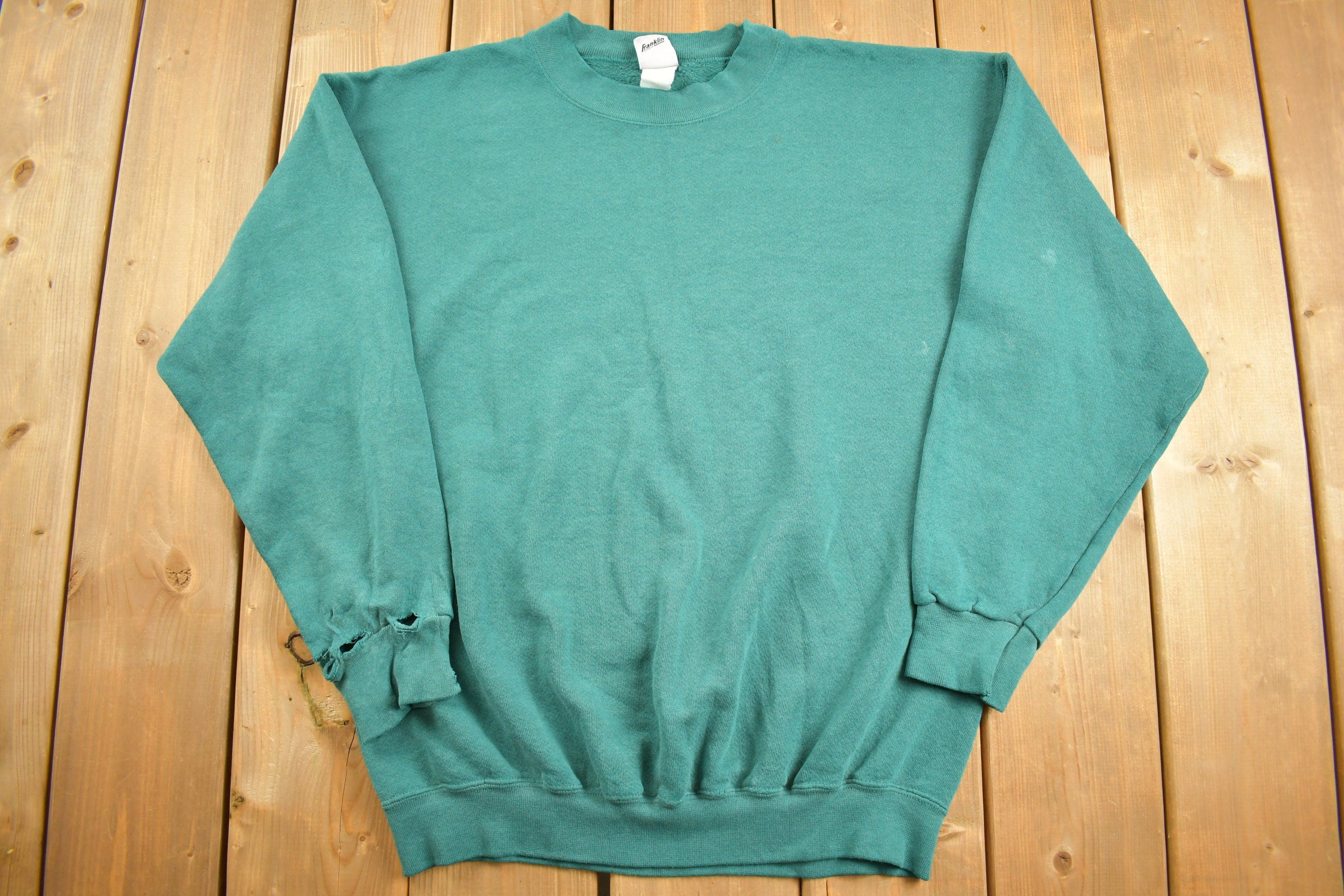 Vintage 1990s Green Franklin Sports Blank Crewneck Sweatshirt Size Medium