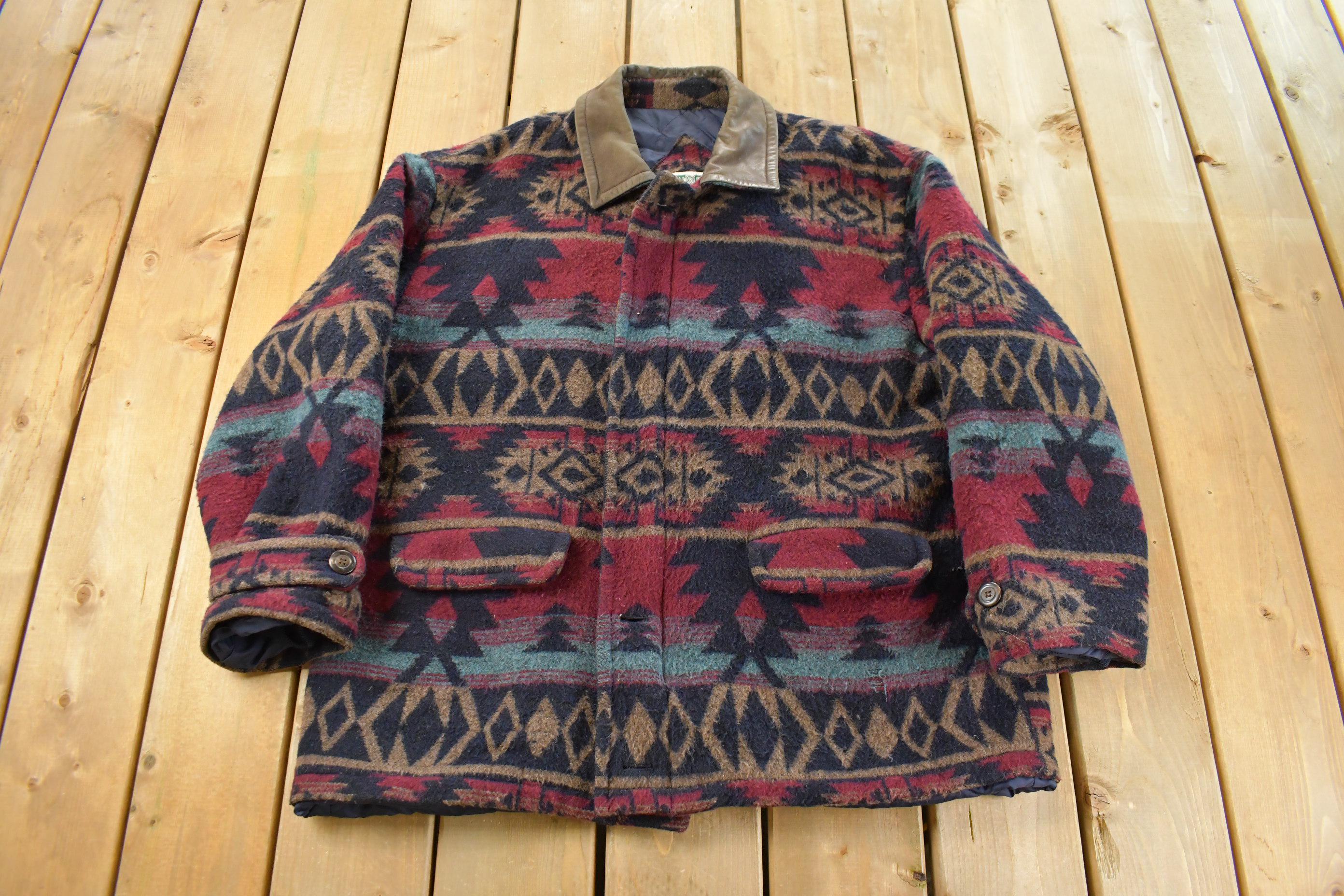 Vintage 1990s Aztec Navajo Western Wool Blend Jacket Men's L