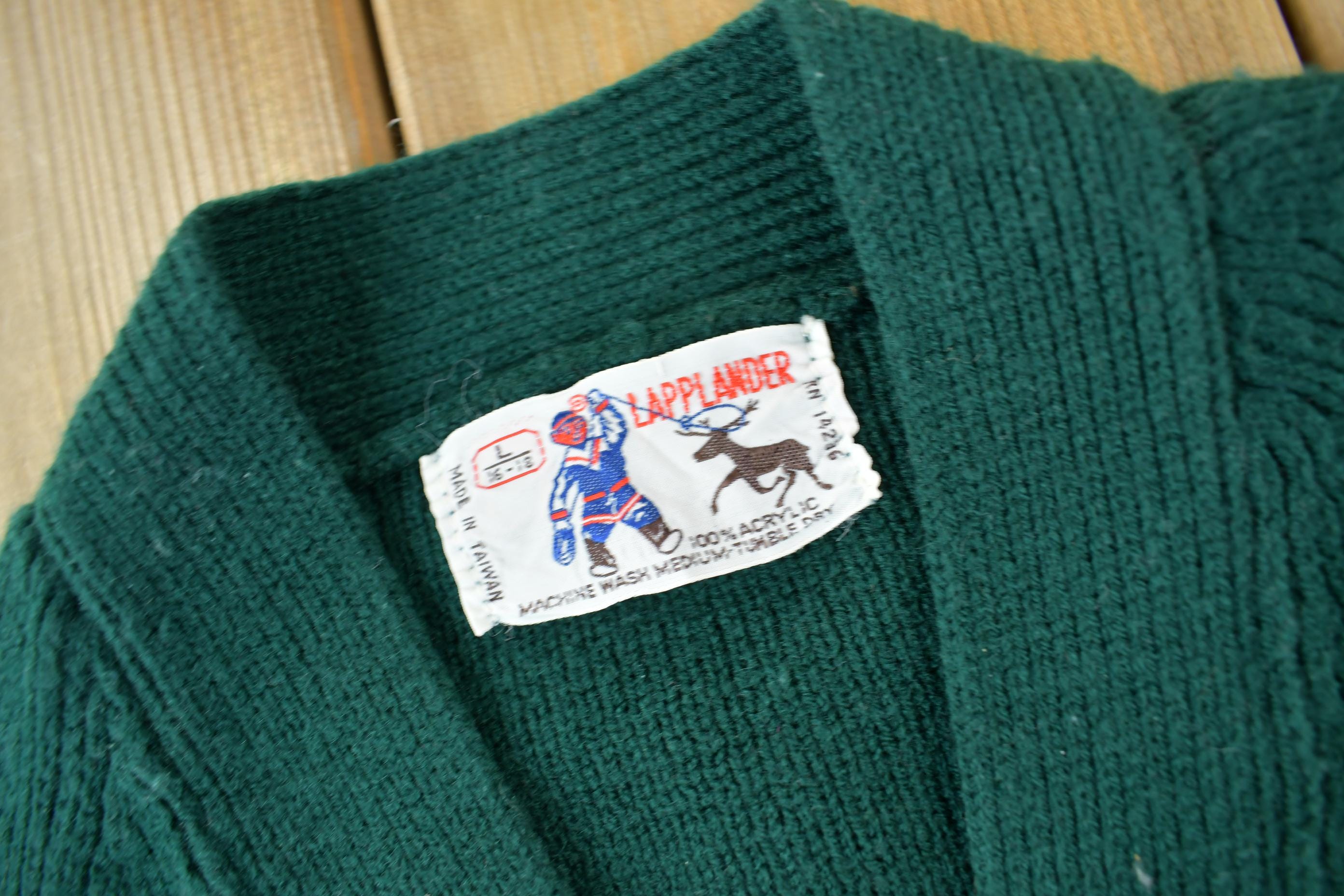 Vintage 1980s Lapplander Ski Theme Knit Cardigan Sweater /