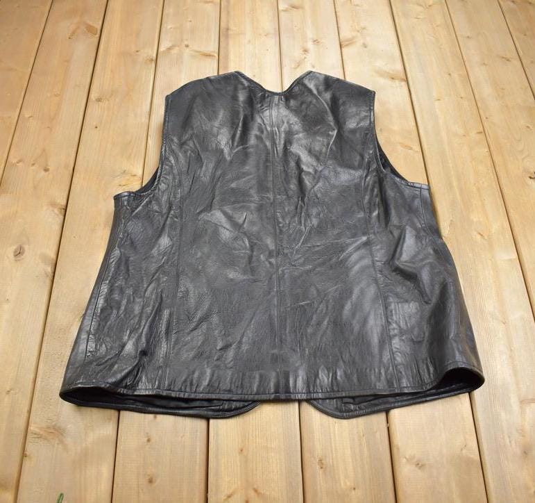 Vintage 1990s Elisabeth Liz Claiborne Black Leather Vest Made In USA