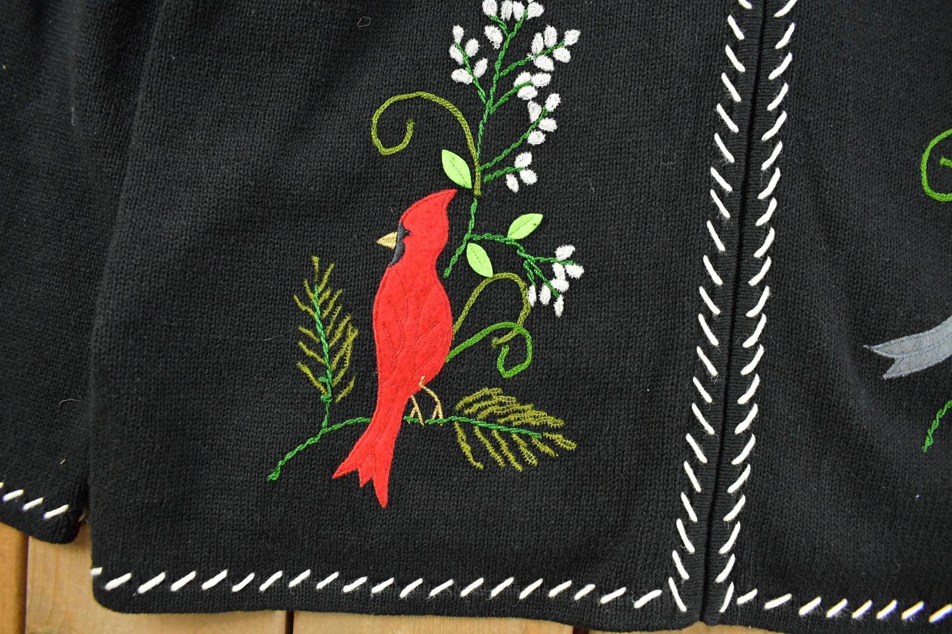 Vintage 1990s Cardinal Birds Graphic Knit Cardigan Sweater Women's 2X