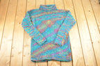 Vintage 1990s Ivy Wear Mohair Knit Turtle Neck Sweater Womens L  90's Abstract Pattern 3D Knitted Sweatshirt