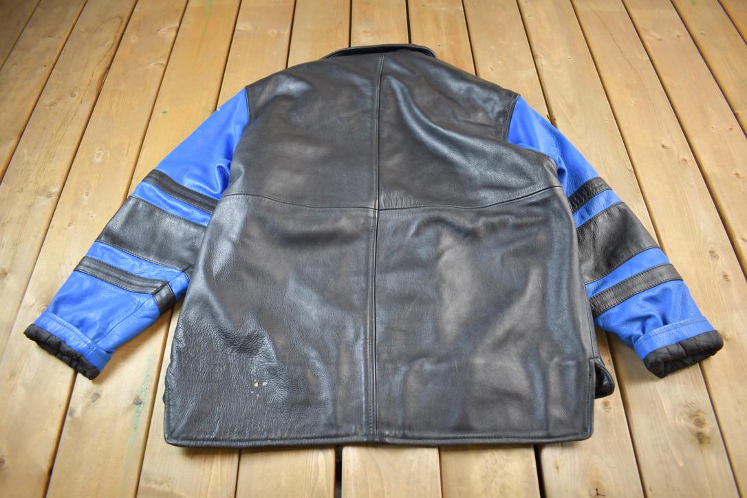 Vintage 1990s UB Tuff Heavy Weight Color Block Leather Jacket Made In USA