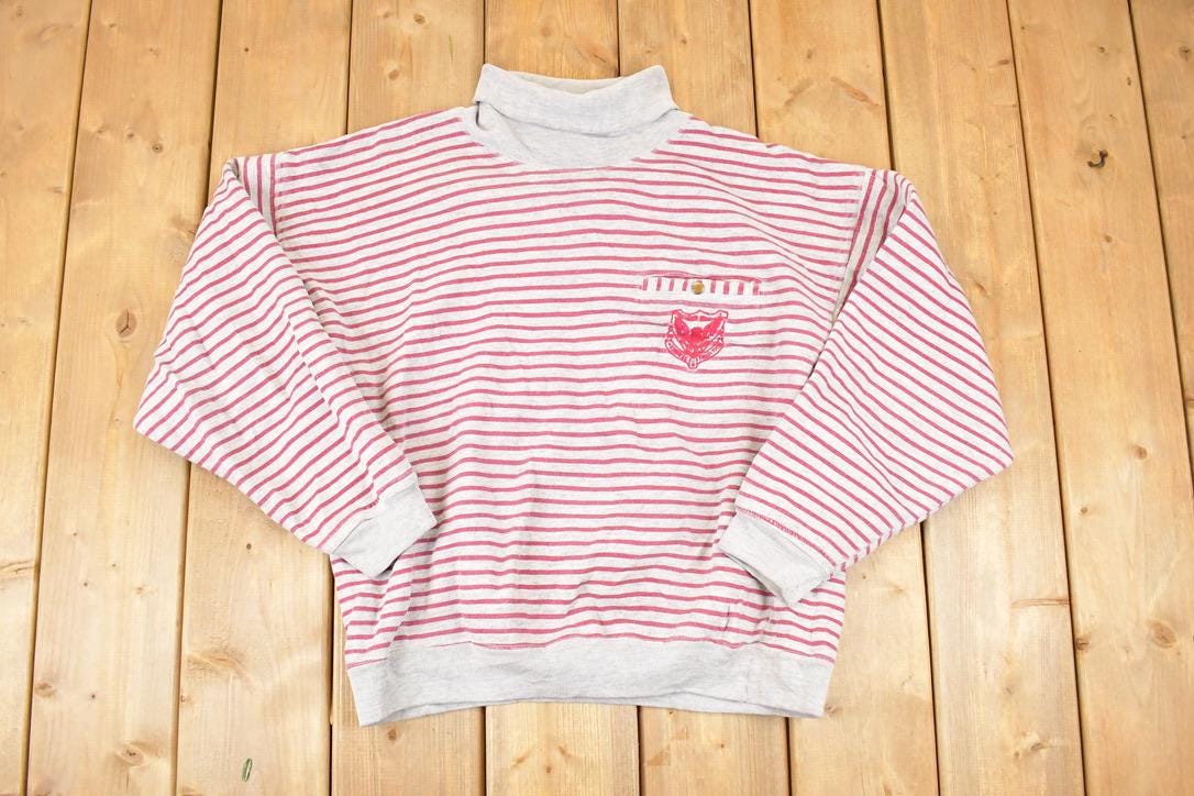 Vintage 1990s Cherokee Striped Graphic Print Turtleneck Sweatshirt Mens M