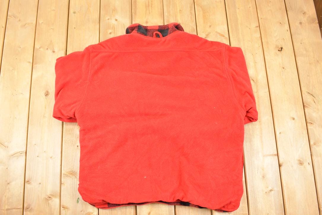Vintage 1990s Marlboro Unlimited Plaid Collar Quarter Zip Fleece Outdoorsman Sweater Men's XL
