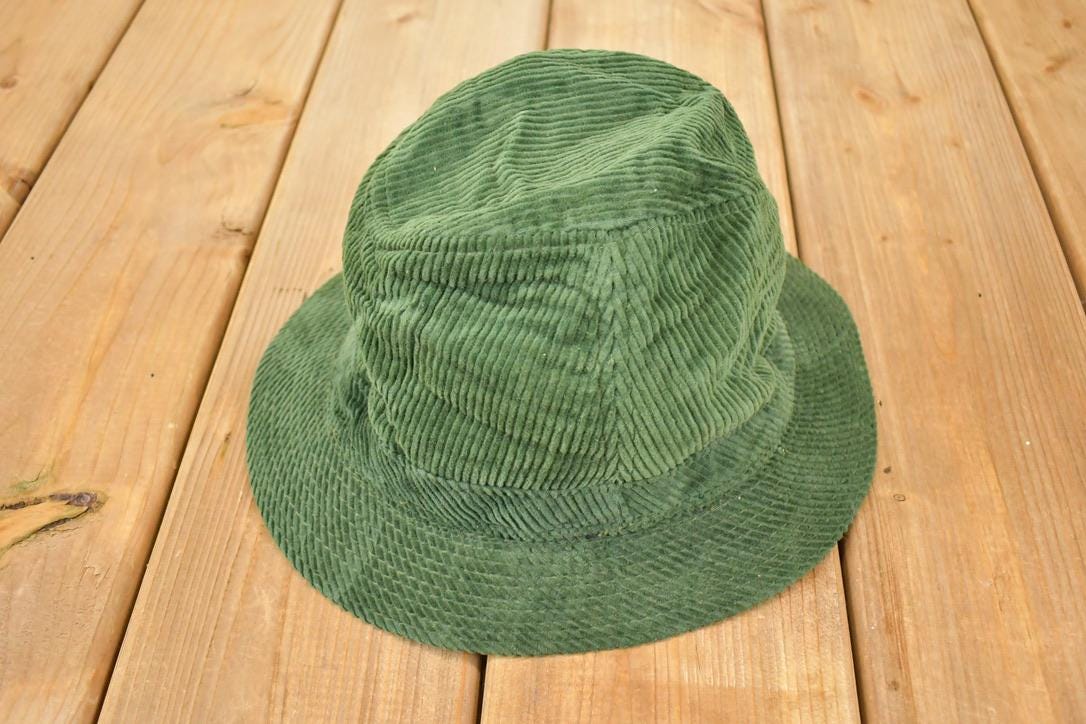Vintage 1990s Hunter Green Corduroy Bucket Hat Men's L  90's Outdoorsman Cap  Made In USA
