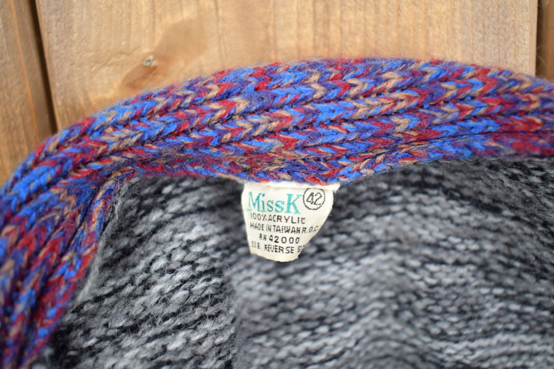 Vintage 1980s Miss K Knitted Cardigan Sweater / Vintage Cardigan / Colorful / Abstract Pattern