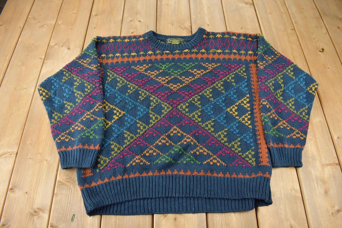 Vintage 1990s Croft & Barrow Patchwork Knit Crewneck Sweater