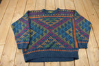 Vintage 1990s Croft & Barrow Patchwork Knit Crewneck Sweater /