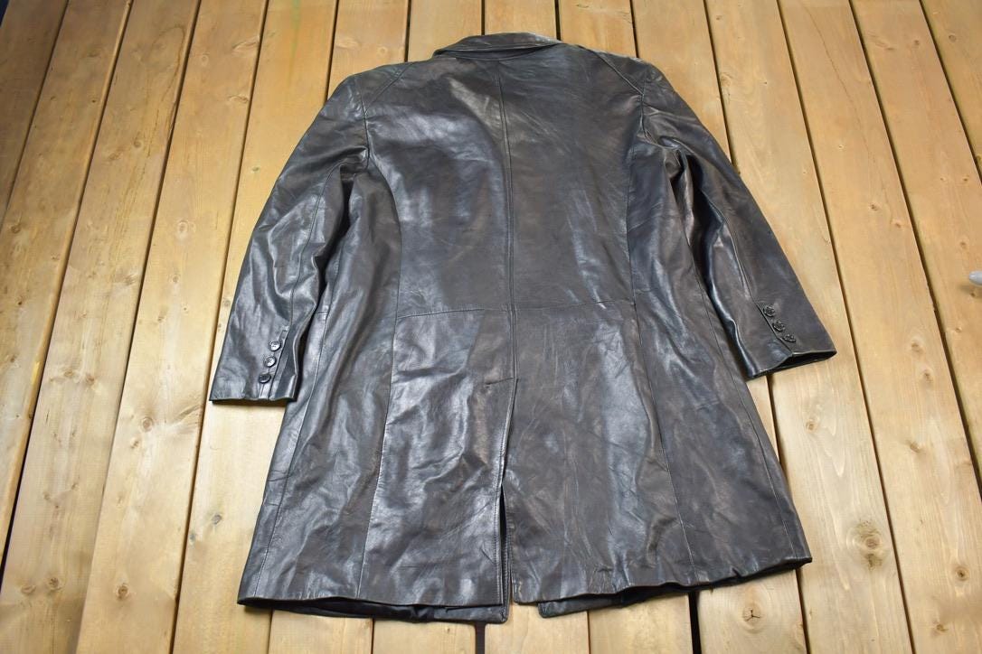 Vintage 1990s Marvin Richards Women's Full Length Leather Trench Coat Made In USA