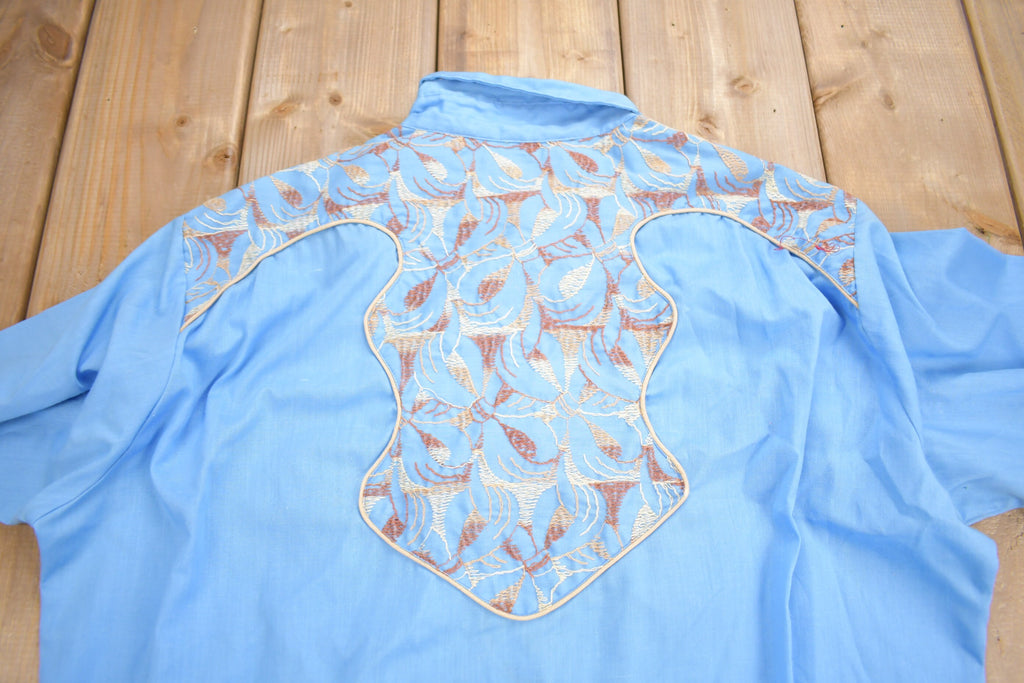 Vintage 1970s Ely Plains Embroidered Western Cowboy Style Button Up Shirt