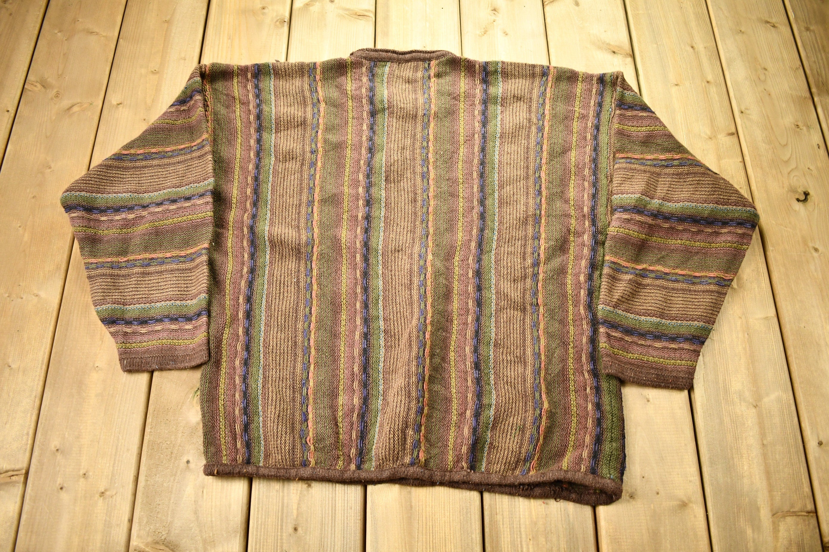 Vintage 1990s Arizona Jean Company 3D Colored Cable Knit Crewneck Sweater