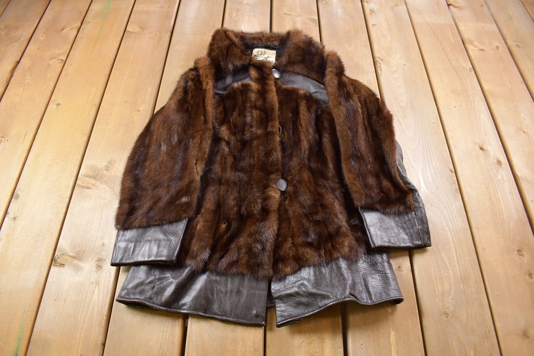 Vintage 1980's Joseph's Fur Salon Leather Paneled Chestnut Mink Fur Coat