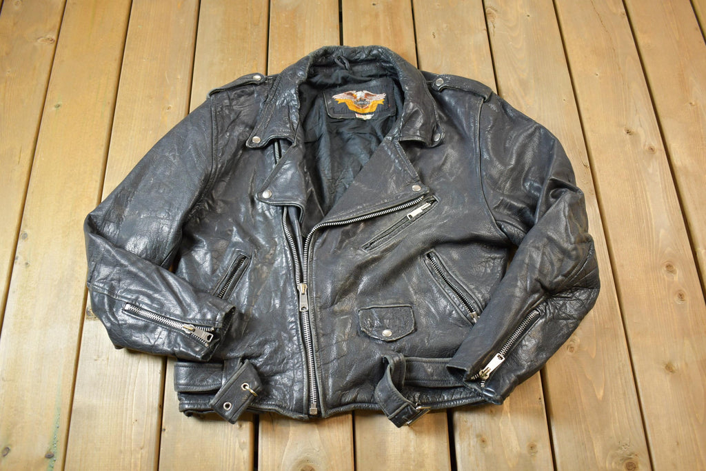 Vintage 1980s Leather Gold Biker Jacket - 44R