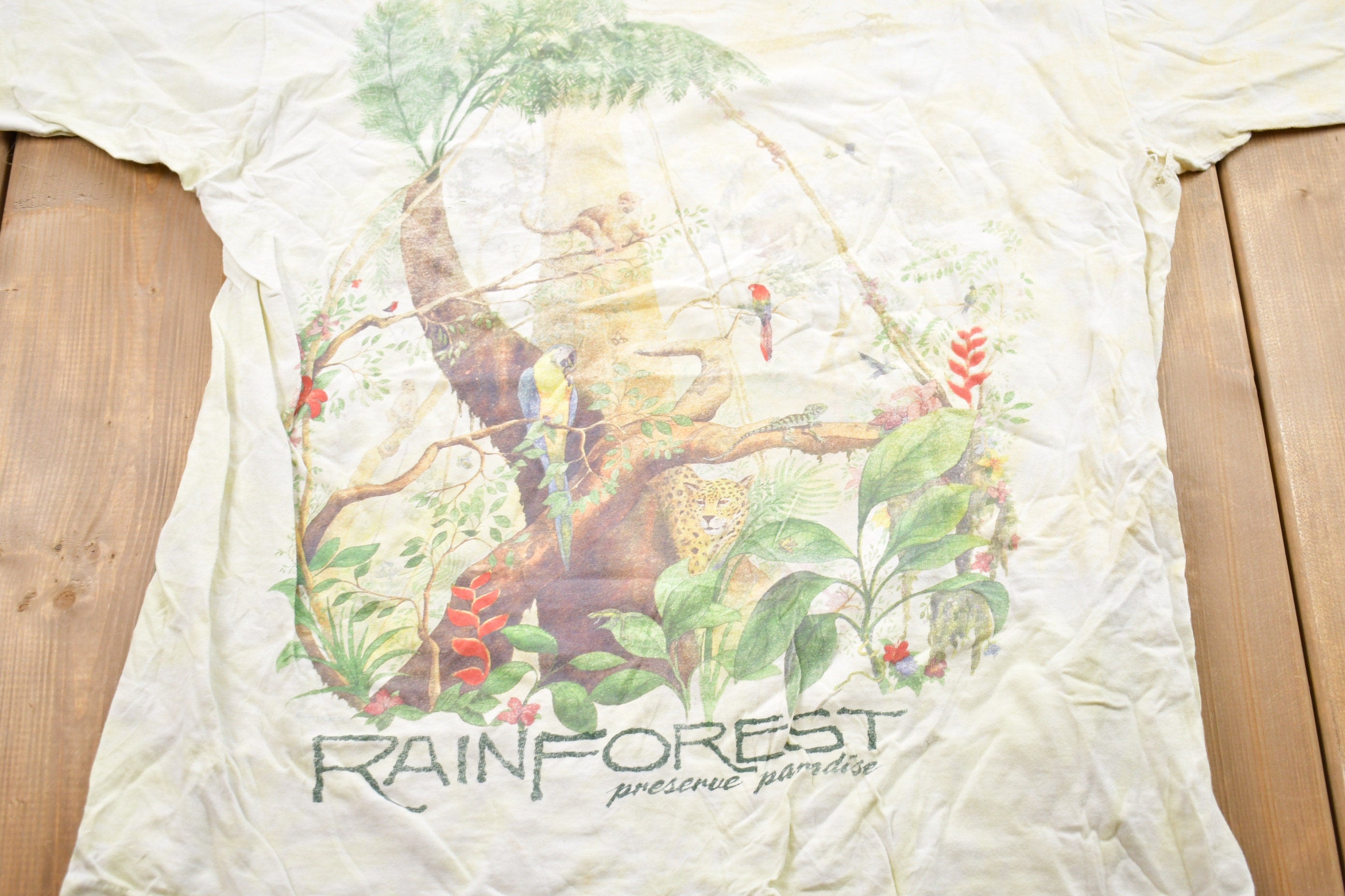 Vintage 1990s Preserve Paradise Rainforest Liquid Blue Graphic T-Shirt