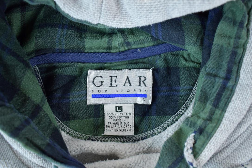 Vintage 1990s South Dakota Tech Hardrockers Souvenir Plaid Lined Hooded Sweatshirt Made In USA