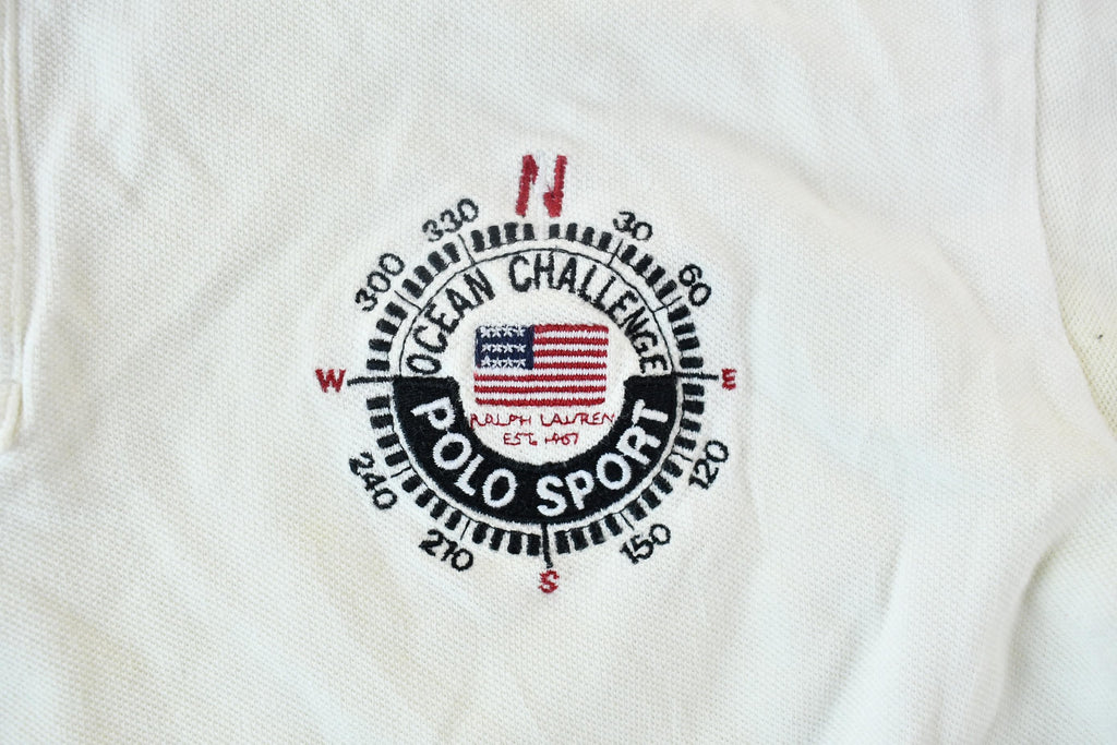 Vintage 1990s Polo Ralph Lauren Sport Ocean Challenge Compass Logo Embroidered Polo Shirt