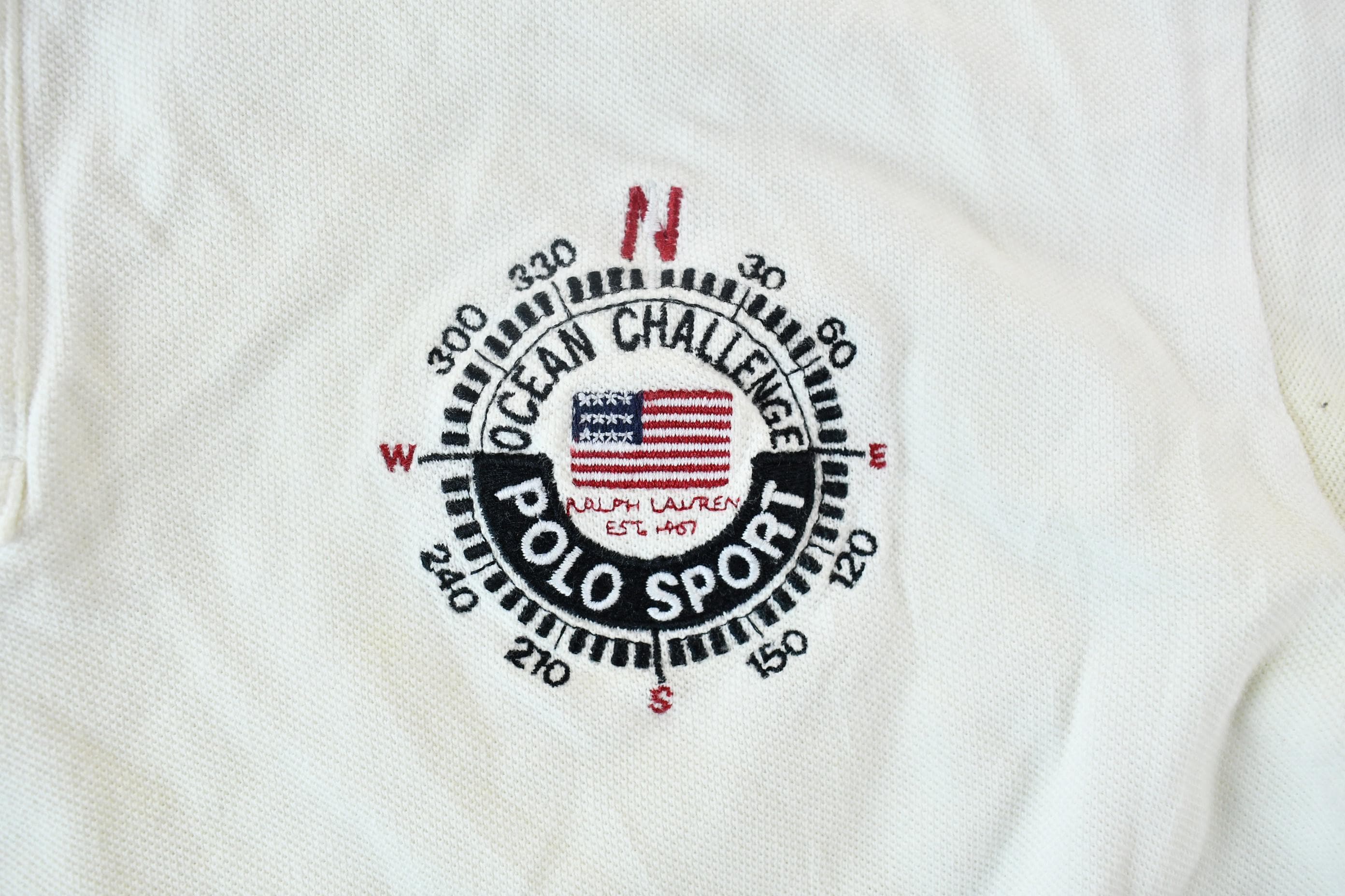 Vintage 1990s Polo Ralph Lauren Sport Ocean Challenge Compass Logo Embroidered Polo Shirt