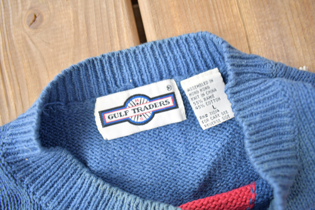 Vintage 1990s Gulf Traders Argyle Knit Crewneck Sweater