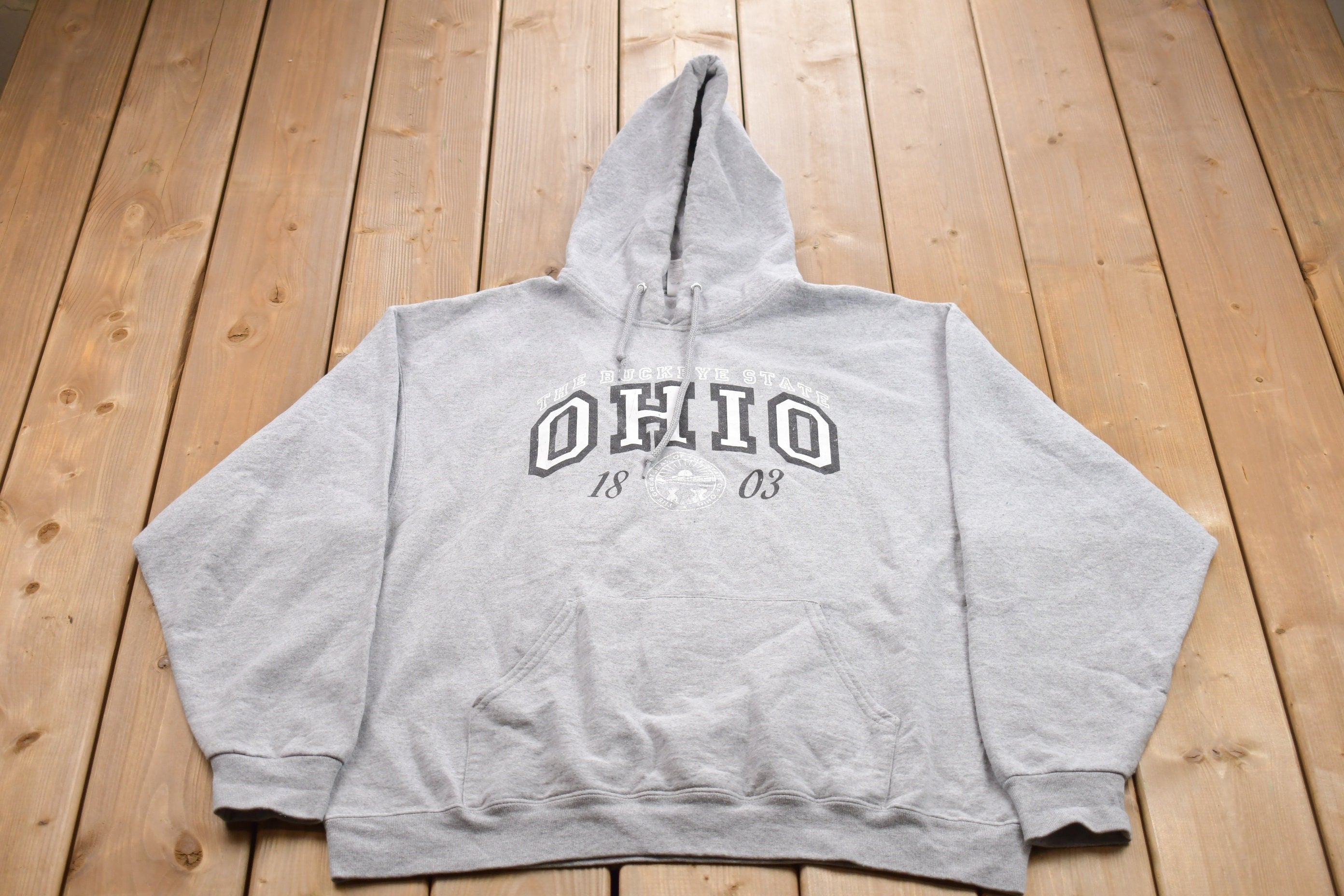 Vintage 1990s Ohio Buckeye State Hoodie Sweatshirt / 90s Hoodie / Souvenir Sweater / Streetwear / Travel And Vacation