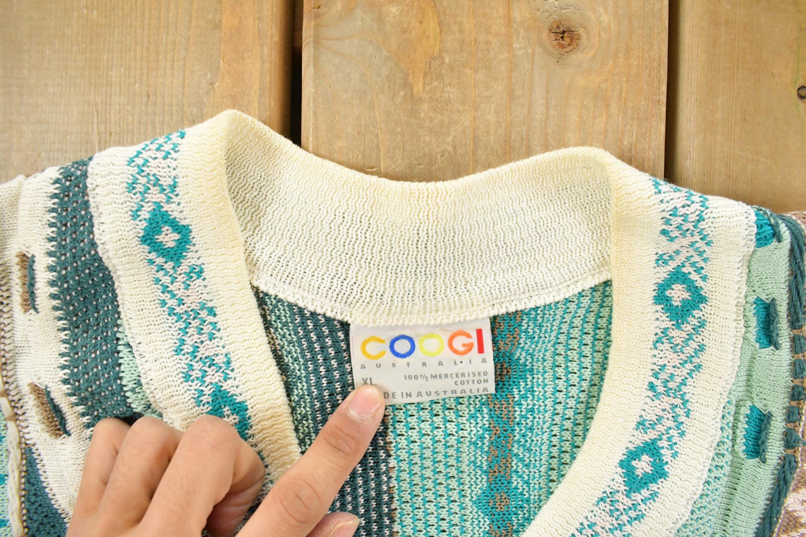 Vintage 1990s Coogi 3D Knit Abstract V Neck Sweater Men's XL