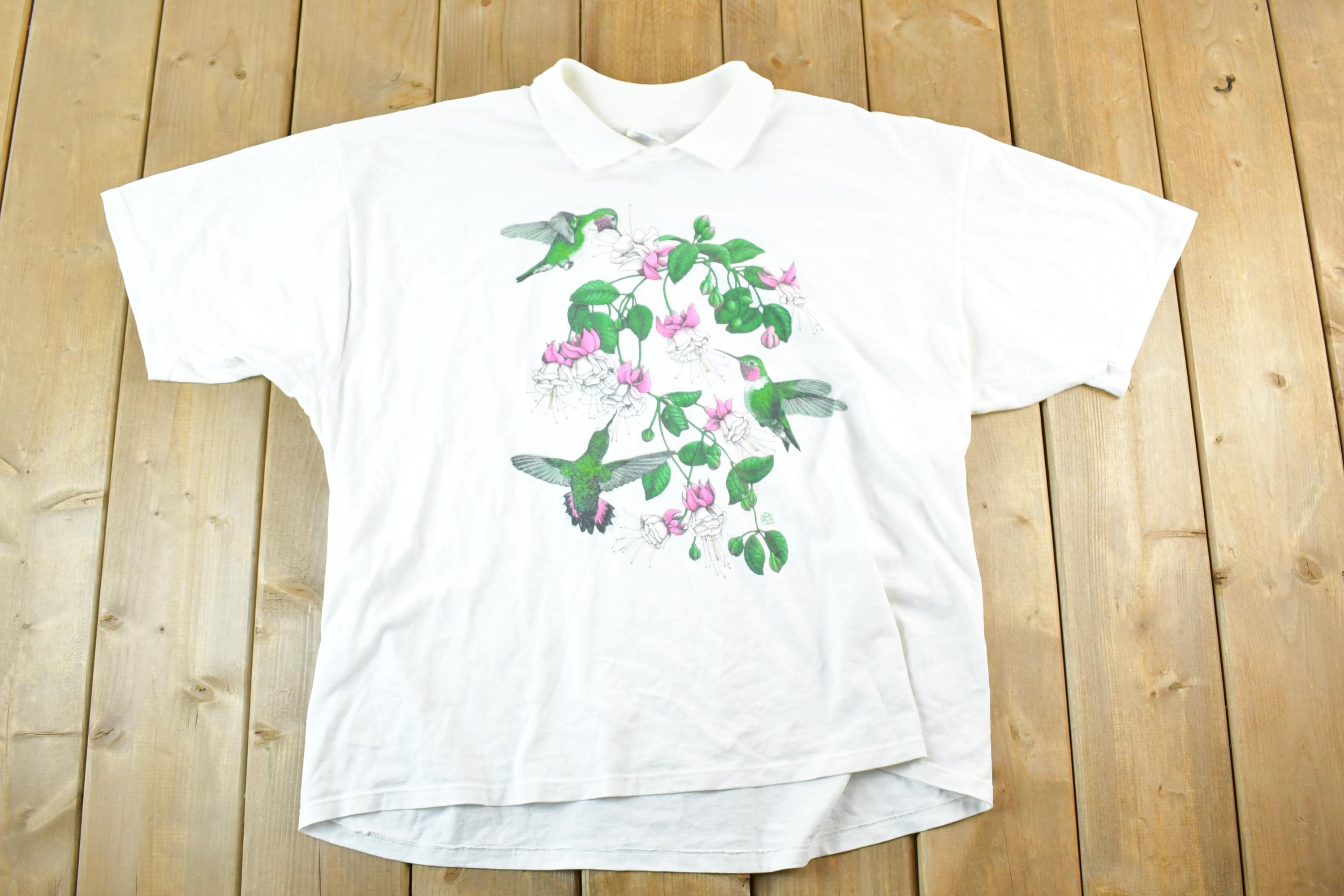 Vintage 1990s Cotton Grove Hummingbird Floral Souvenir T-Shirt Womens XXL