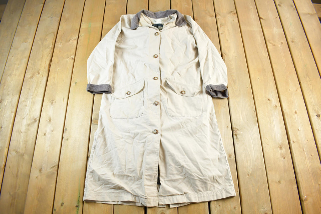 Vintage 1990s L.L. Bean Wool Lined Trench Coat Women's Medium / Wool Jacket / Vintage 90s Jacket / Outdoor / Long Trench Coat / Made in USA