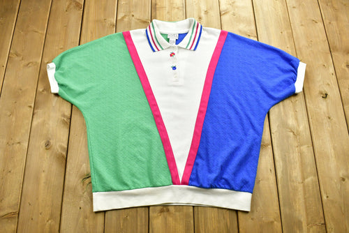 Vintage 90's Short Sleeve Knitted Sweater / Vintage 90s Crewneck / Pattern Sweater / Outdoor / Hand Knit / Pullover Sweatshirt