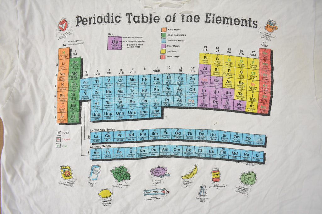 Vintage 1990s Periodic Table Of The Elements Single Stitch Graphic T Shirt Made In USA Size XL