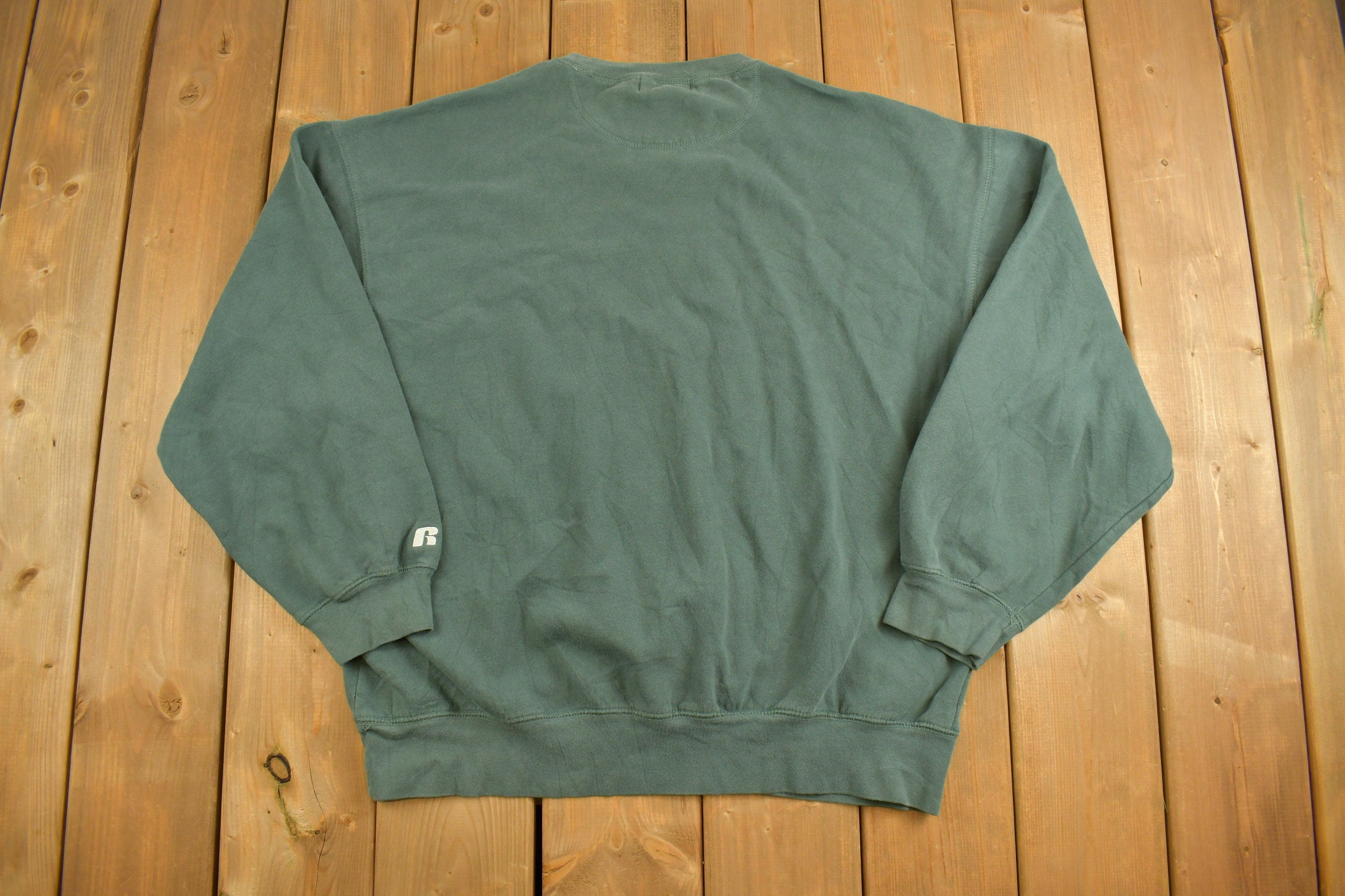 Vintage 1990s Russell Athletics Blank Green Crewneck Sweatshirt