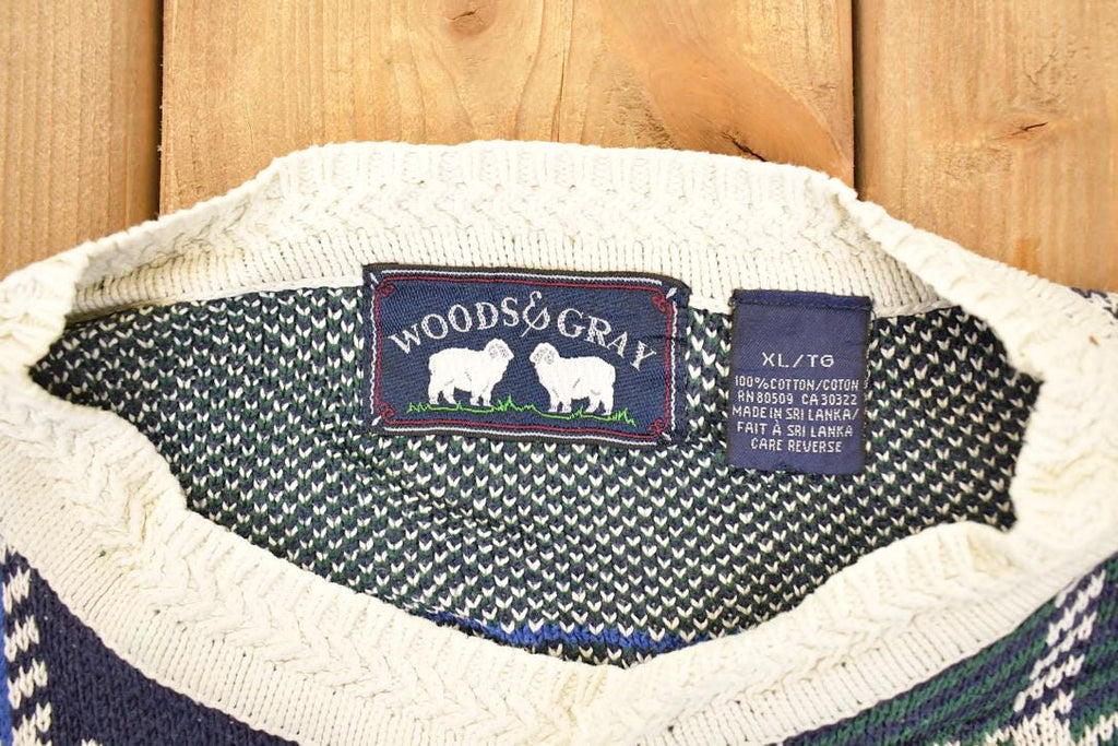 Vintage 1990s Woods And Gray Plaid Knit Crewneck Sweater Men's XL