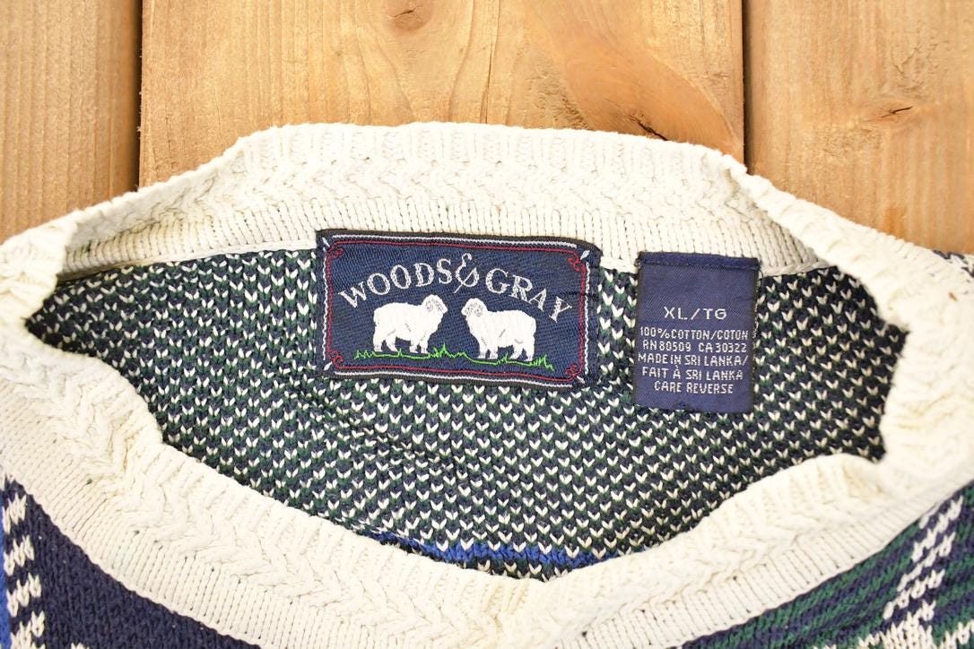 Vintage 1990s Woods And Gray Plaid Knit Crewneck Sweater Men's XL