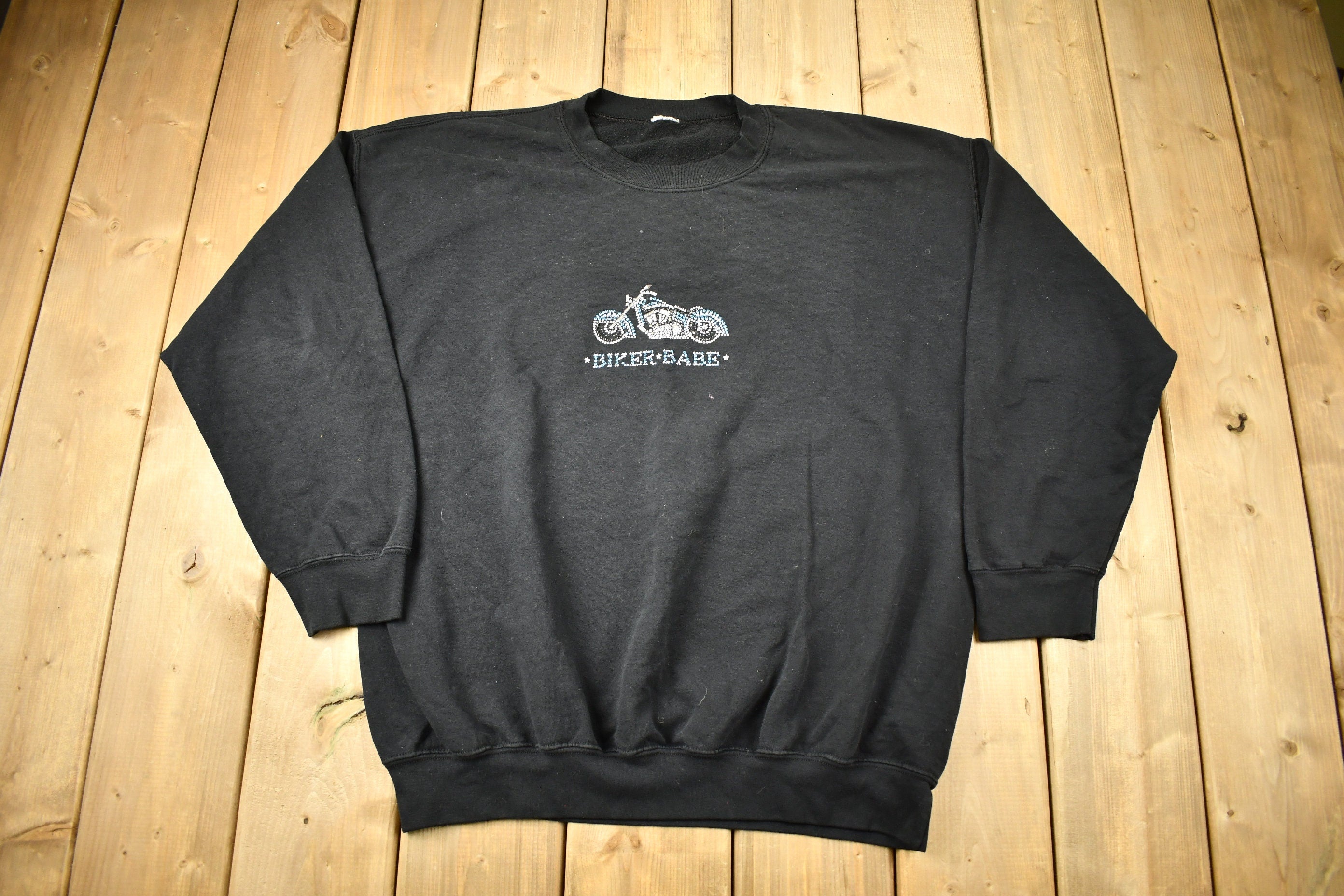 Vintage 1990s Biker Babe Graphic Crewneck Sweatshirt