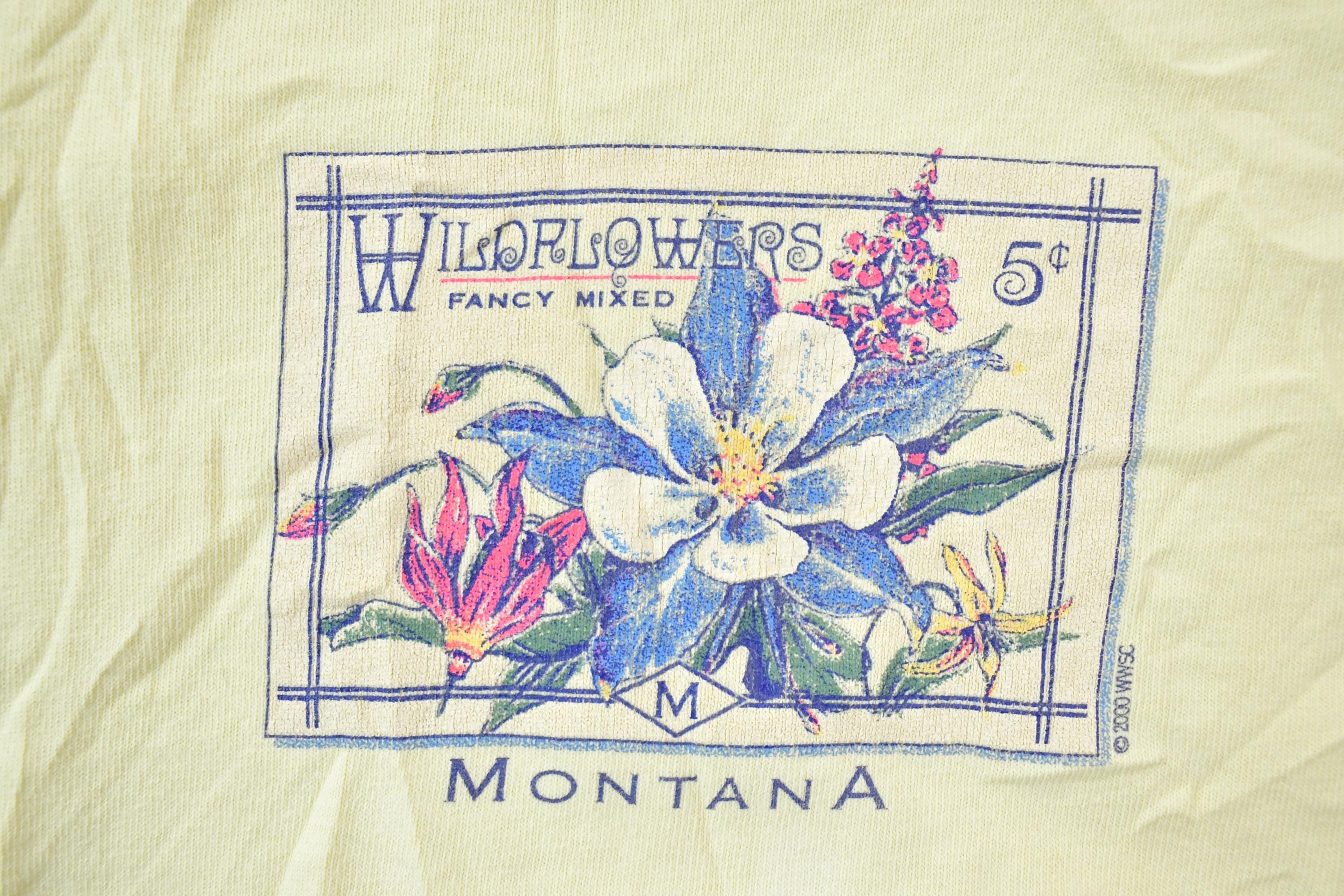 Vintage 1990s Montana Fancy Mixed Wildflowers Souvenir T-Shirt / Streetwear / Made In USA / Vacation Tee / Travel T Shirt