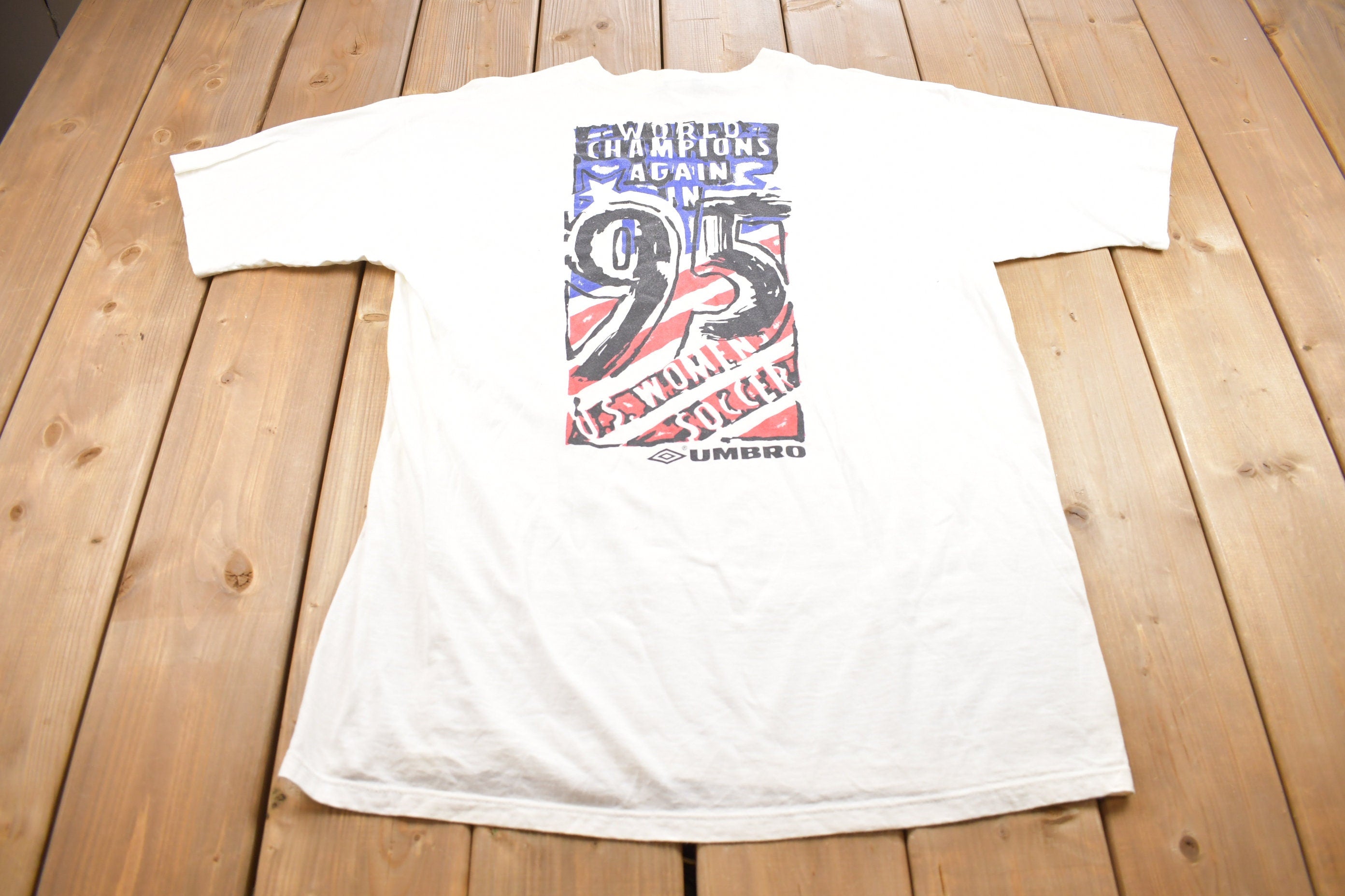 Vintage 1995 Umbro USA Women's Soccer Champions Graphic T Shirt