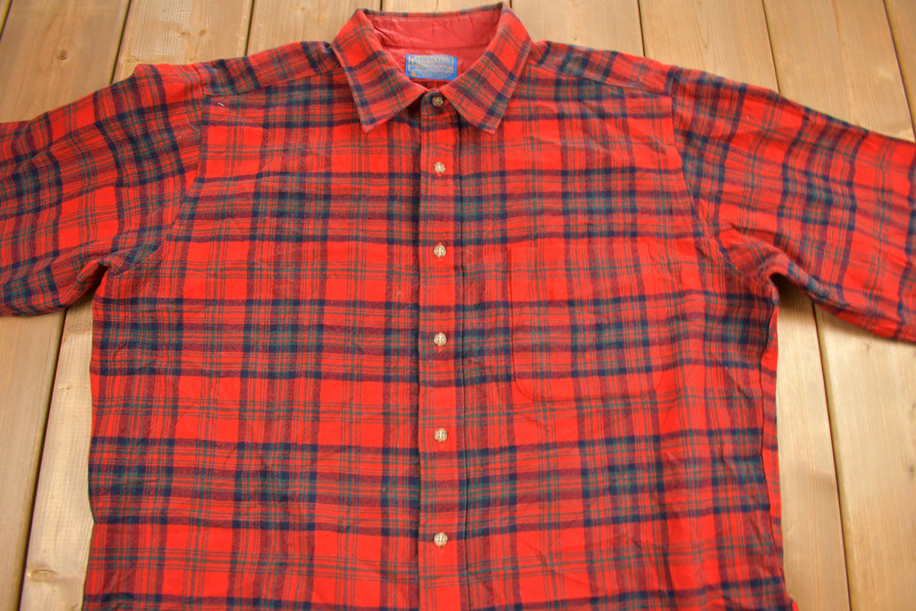 Vintage 1960s Pendleton Plaid Button Up Flannel Shirt