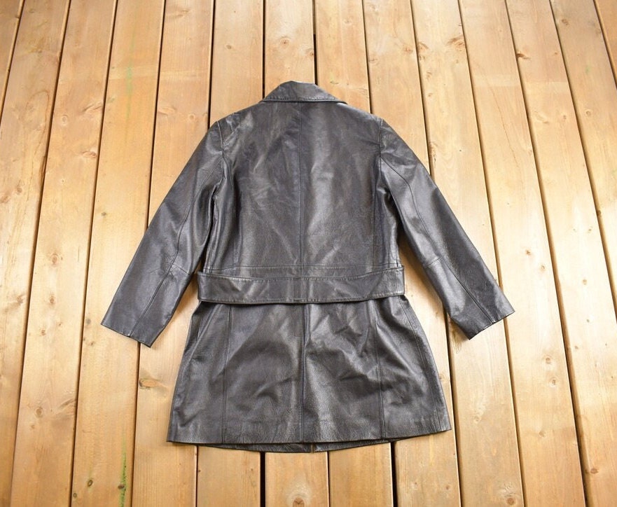 Vintage 1990s Full Length Black Leather Trench Coat