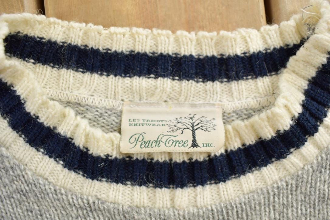 Vintage 1990s Peach Tree Neutral Striped Knit Sweater