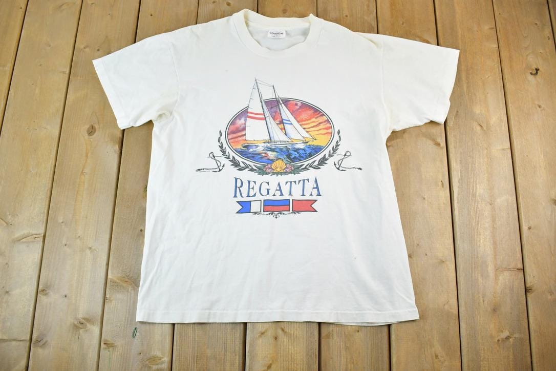 Vintage 1990s Regatta Sailing Souvenir Single Stitch Graphic Print T-Shirt Made In USA
