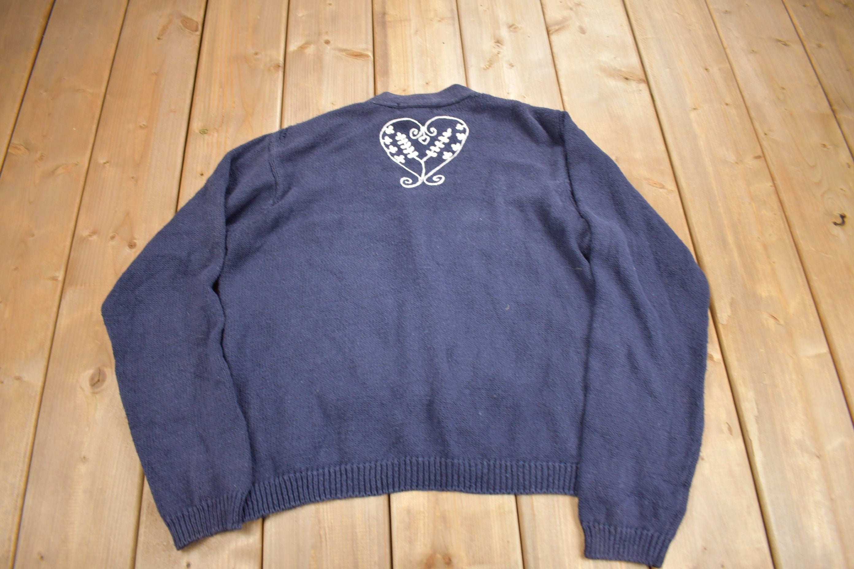 Vintage 1990s Bryn Connelly Embroidered Knit Cardigan Sweater