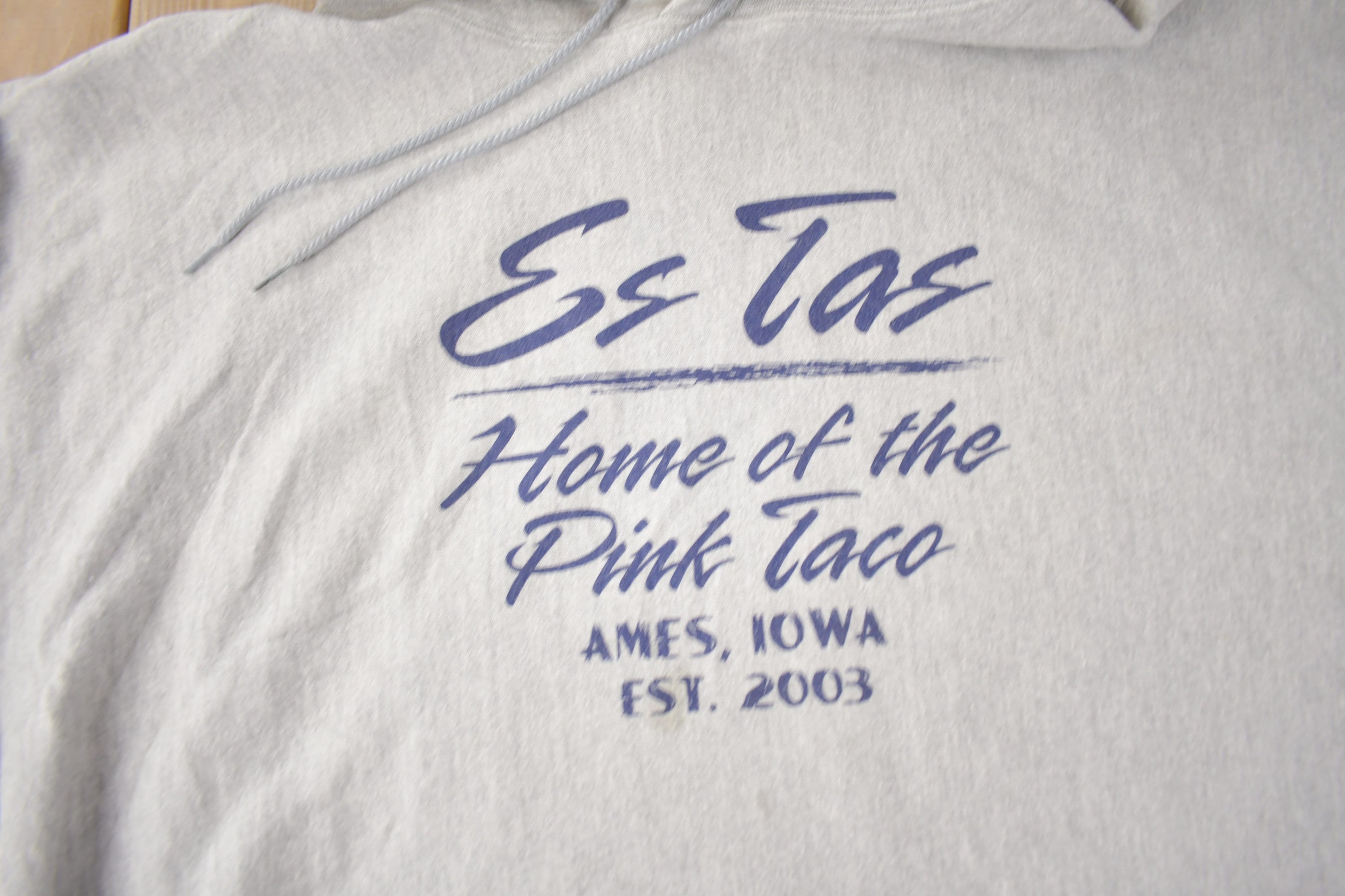 Vintage 2003 Es Tas home Of The Pink Taco Ames Iowa Champion Reverse Weave Hoodie